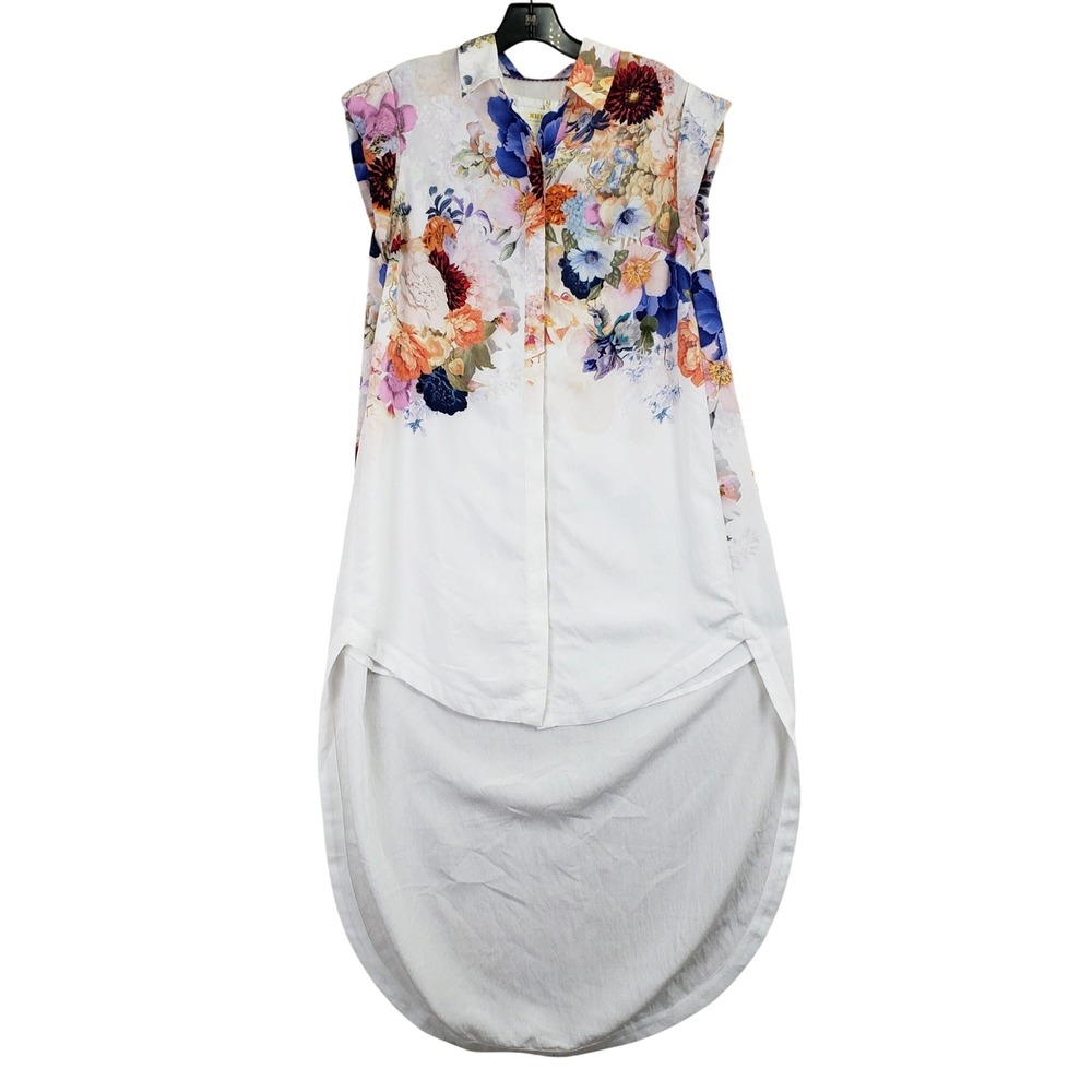 Maeve Anthropologie Floral High Low Tunic Top Womens Small White Boho Sleeveless